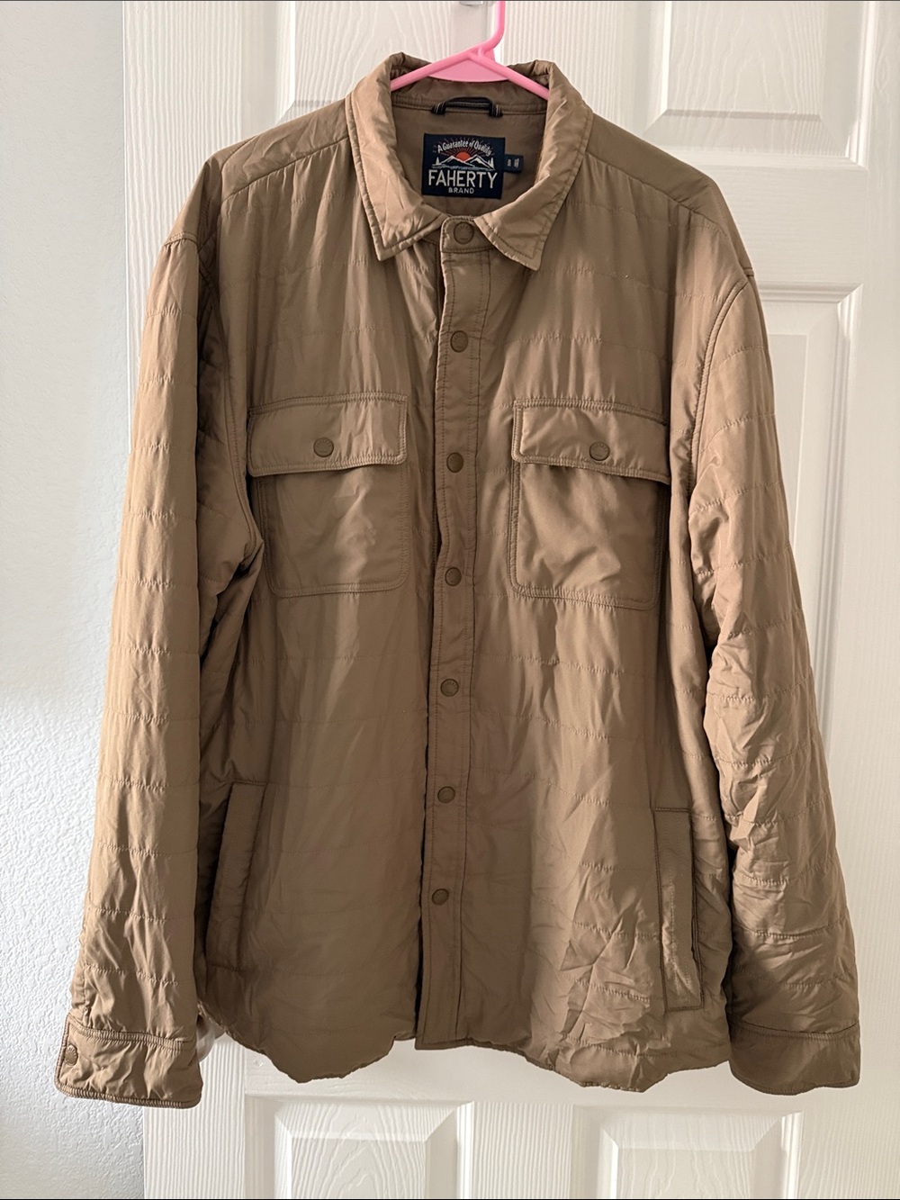 Faherty Quilted Button-Front Jacket in Tan